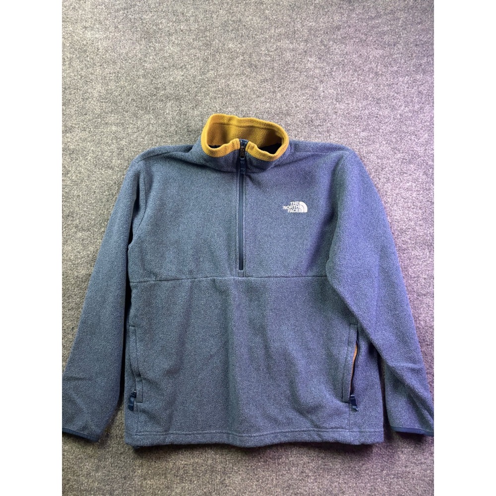 The North Face Fleece Pullover‎ Mens Large Blue 1/4 Zip Mustard Trim Hiking
